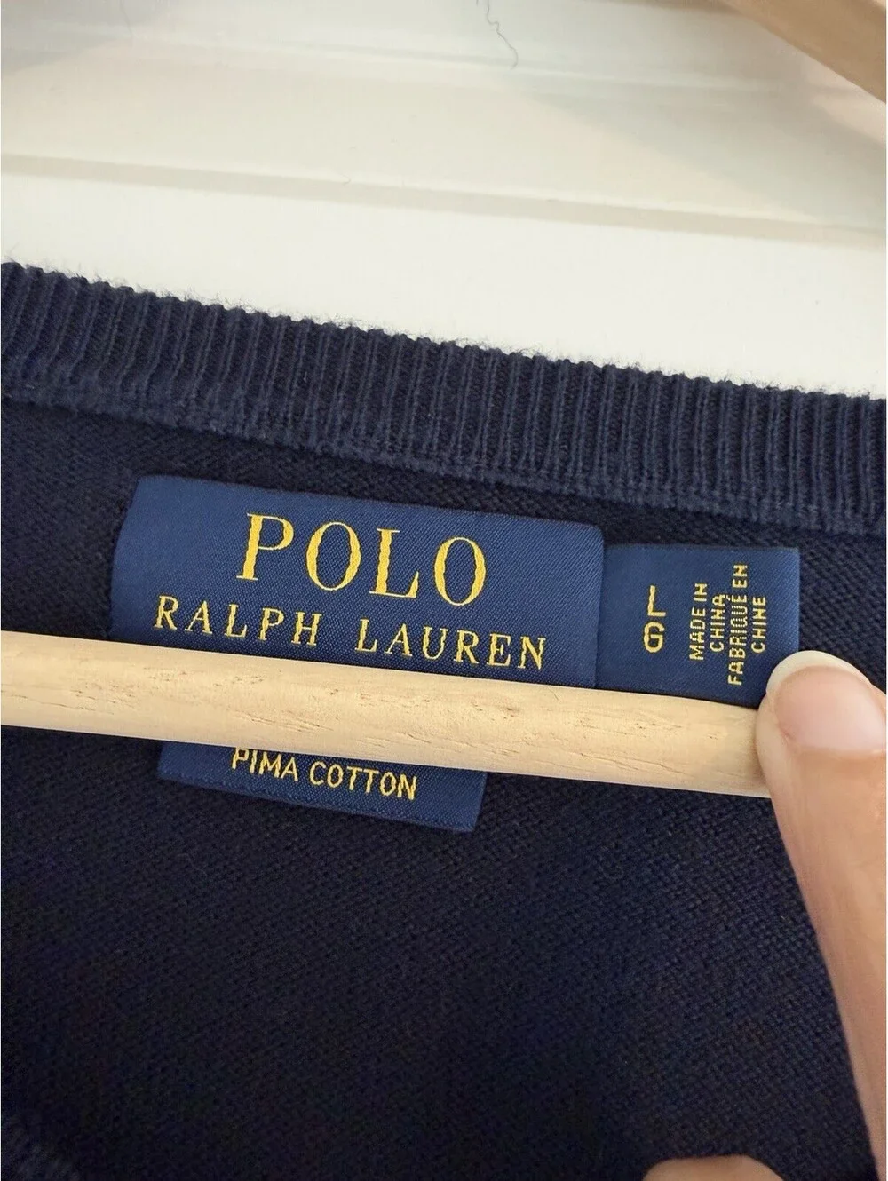 Polo Ralph Lauren Navy V-Neck Sweater Size L Pima Cotton Classic Preppy Timeless